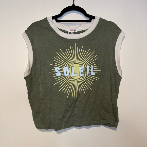 NWT SUNDRY Anthropologie Cropped Soleil Tank in Fern Green M Lounge Graphic - Picture 2 of 6